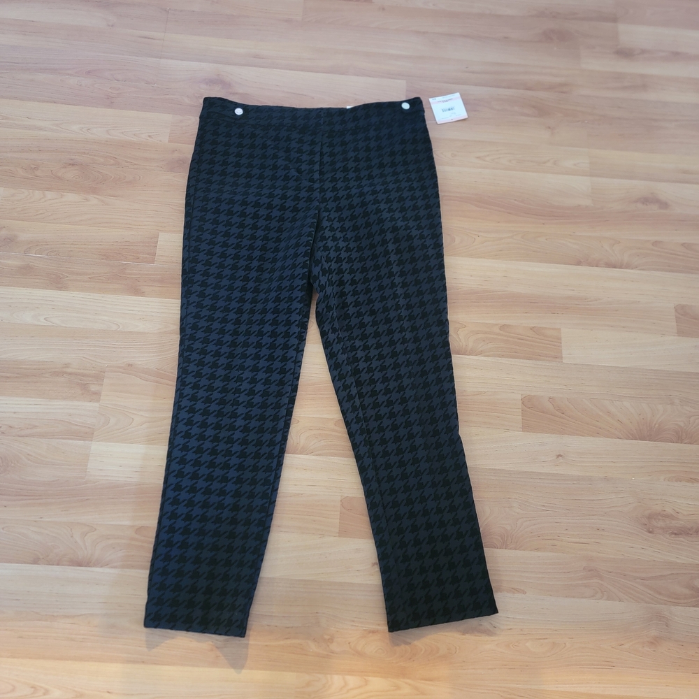 Anne Klein Black Houndstooth Cropped Pants